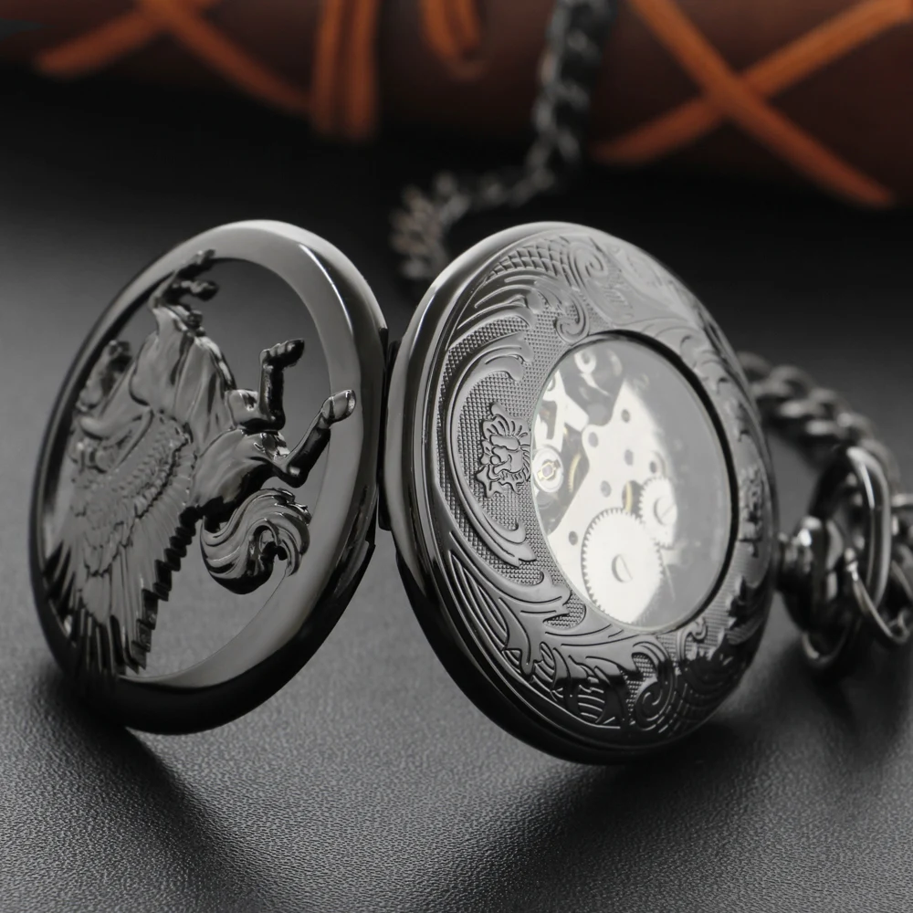 Exquisite Sacred Beast Tianma Embossed Mechanical Pocket Watch Retro Men's Necklace Pendant Clock Women's Jewelry Gift