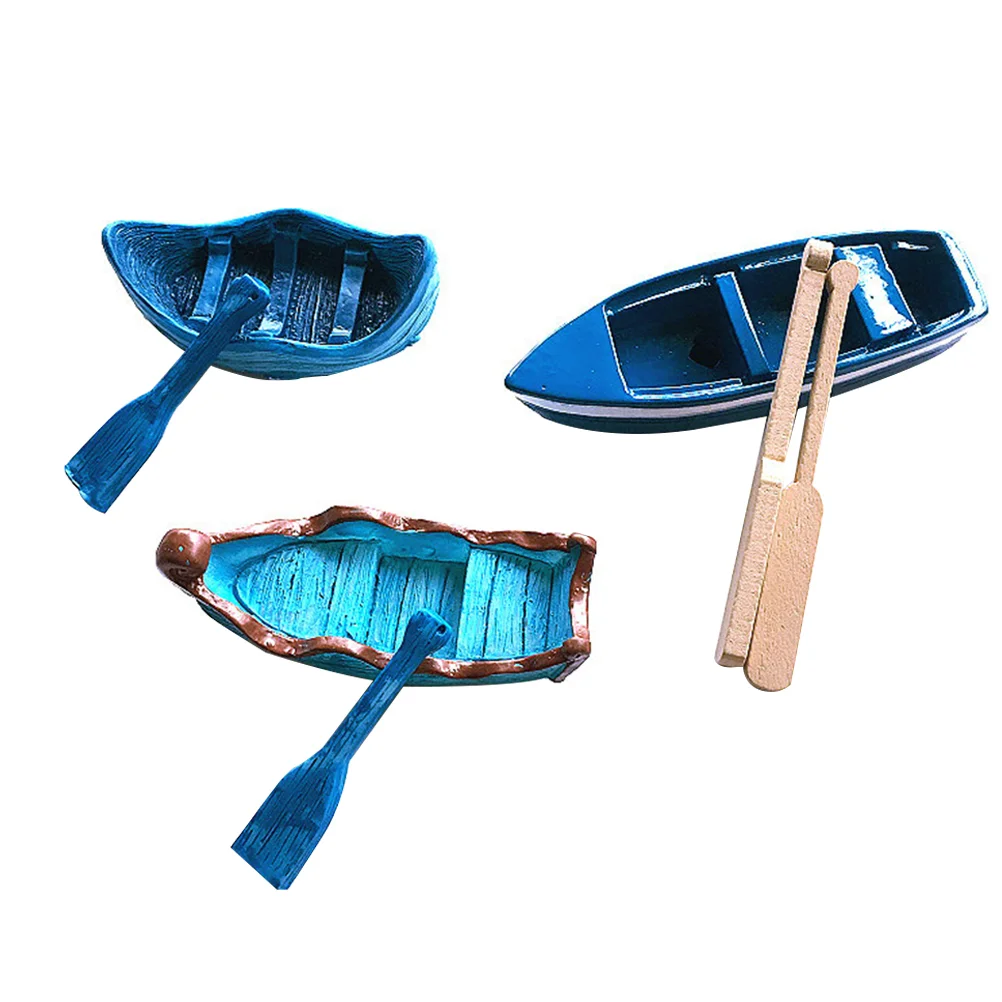 

3 Sets Micro Landscape Boats Creative Fashion Mini Ornament Simulation Boat Model Resin Craft Model