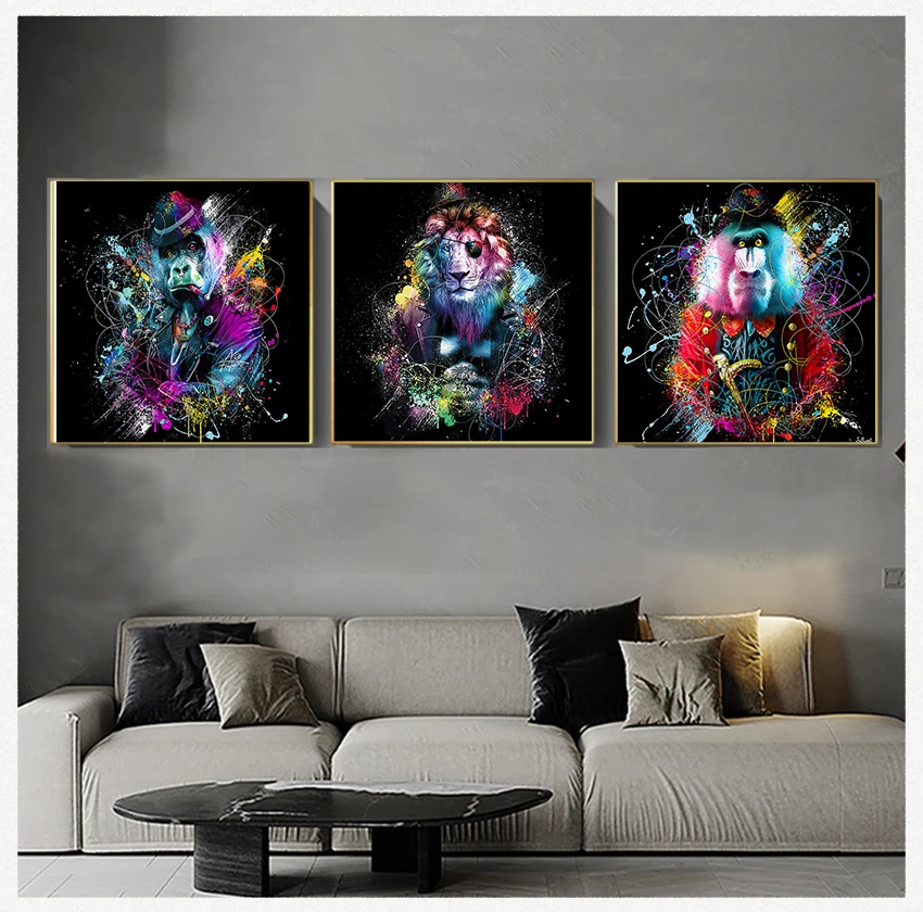 

Настенные плакаты и принты животных, картины для гостиной, Декор, смешная красочная звезда, обезьяна, граффити, искусство, холст, живопись