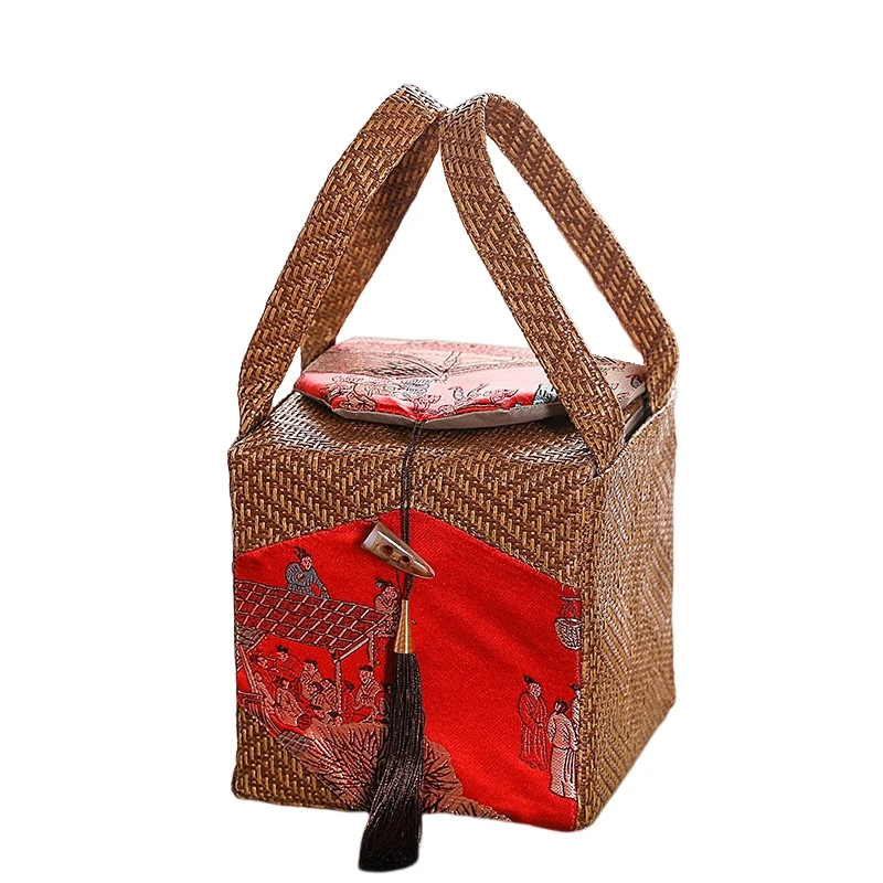 

Hot Rattan Fabric Teapot Storage Bag Ceramic Tea Pot Tea Cozies Cloth Gift Box Empty Bag With Tassels Chinese Style Storage