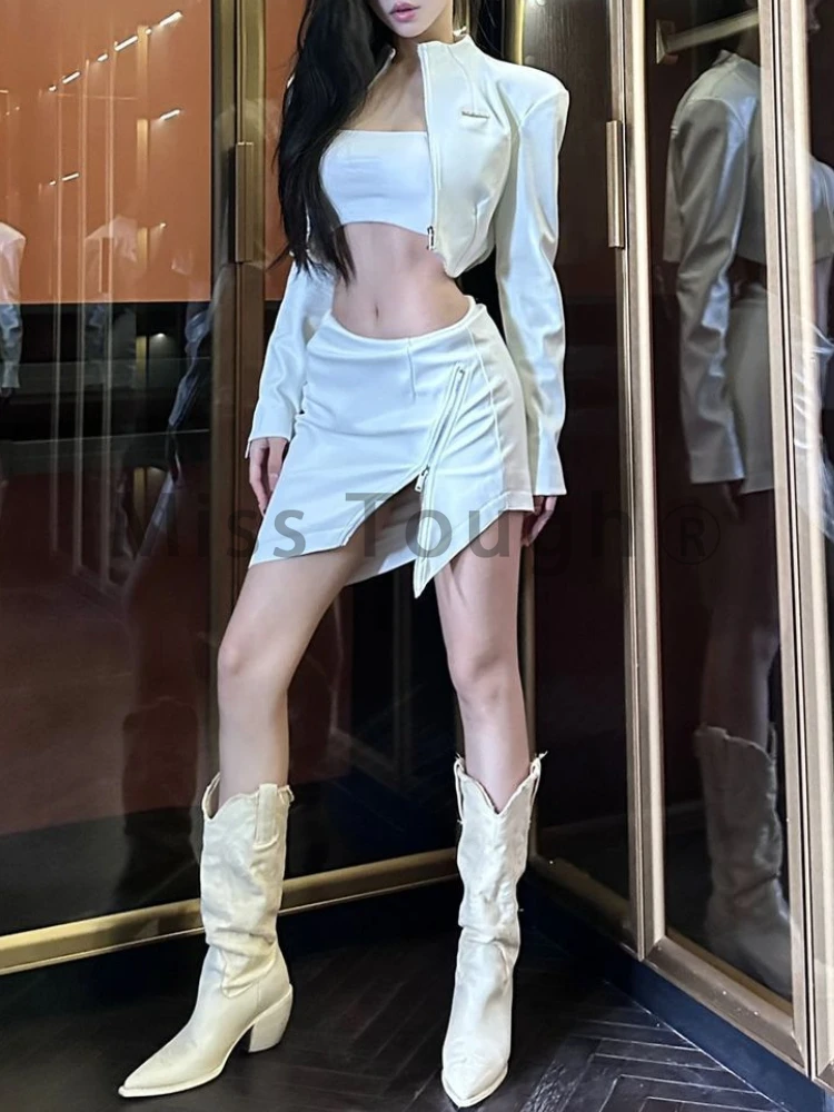 Новая мода Французский сексуальный кожаный белый комплект из 2 предметов