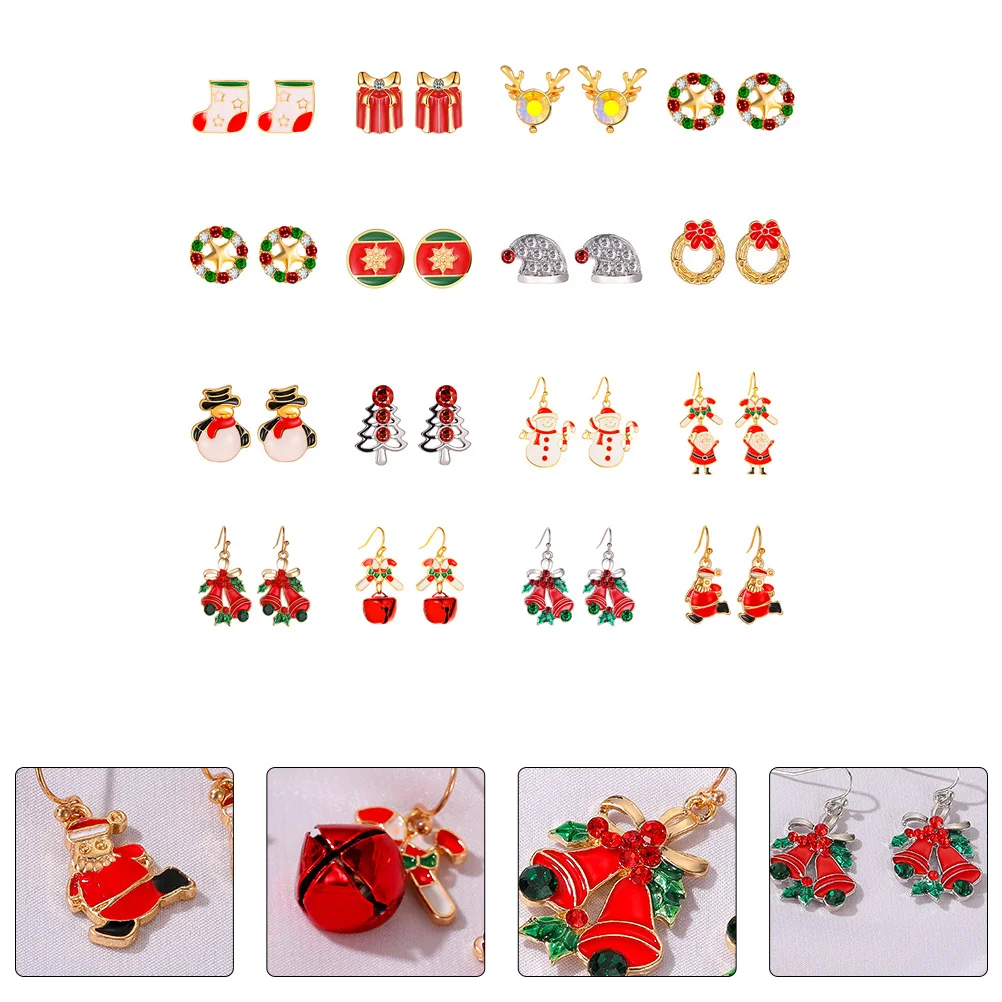 

16 Pairs Xmas Designed Earrings Creative Xmas Jewelries (Assorted Color)