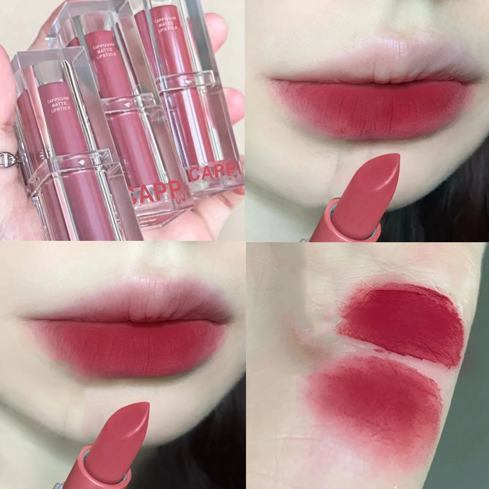 

CAPPUVINI Transparent Acrylic Matte Lipstick Warna Nude Color Mosturizing Long Lating Waterproof Lipstik Women Korean Lip Makeup