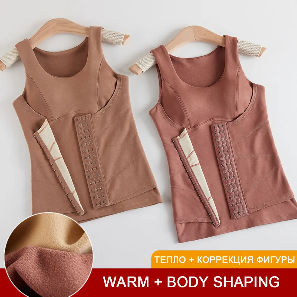Corset Top Thermal Underwear Body Shaper Tops With Bra Women Waist Trainer Shapewear Fleece Reducing Girdles Tummy Slimming Belt