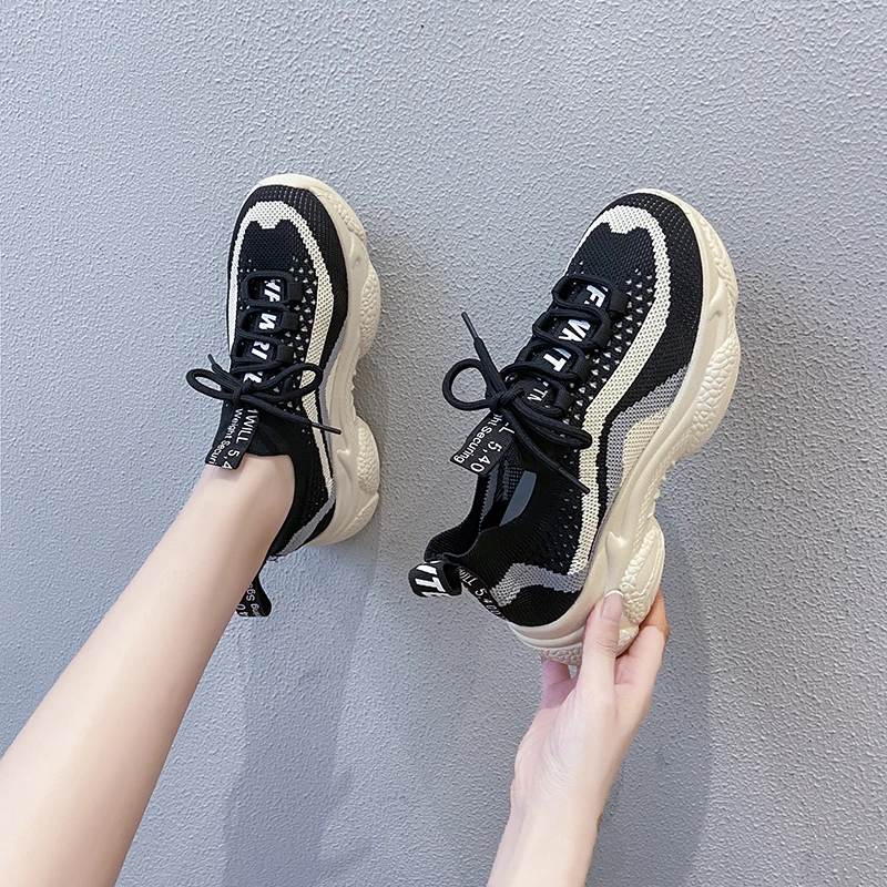 

HKXN Daddy Shoes Women's Autumn 2022 New Ins Trend Woven Color Matching Thick-soled Casual Sports Shoes Women's Single Shoes T