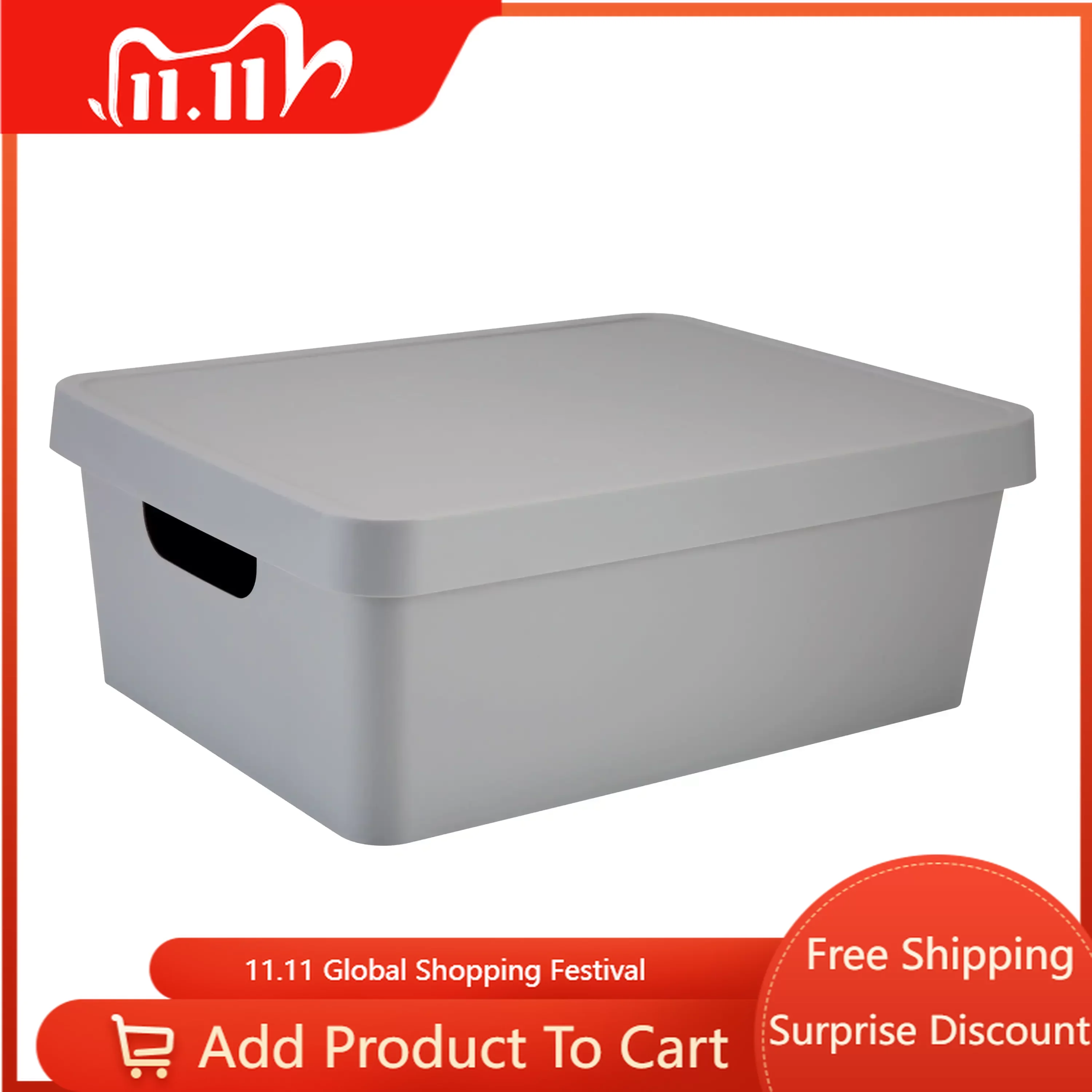 

Free Shipping Medium Vinto Plastic Storage Box with Lid, Grey Storage Containers Organizer