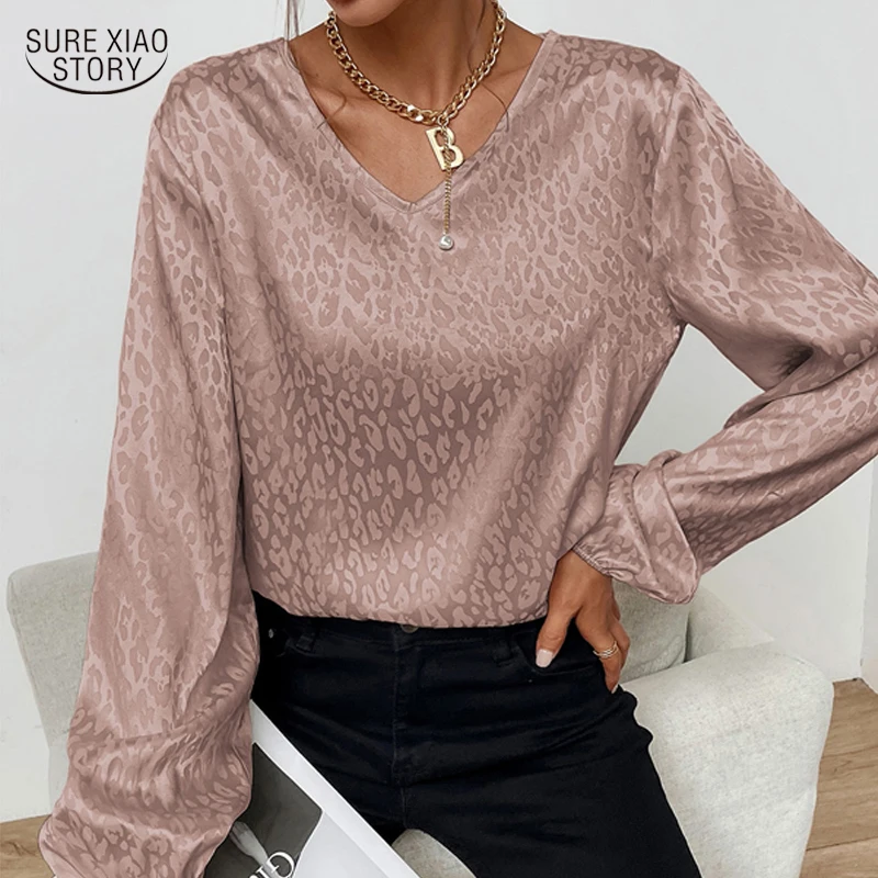 

Casual V-Neck Lady Loose Tops Vintage Women's Clothing Spring Long Sleeve Chiffon Blouse 2022 Leopard Printed Office Shirt 19168