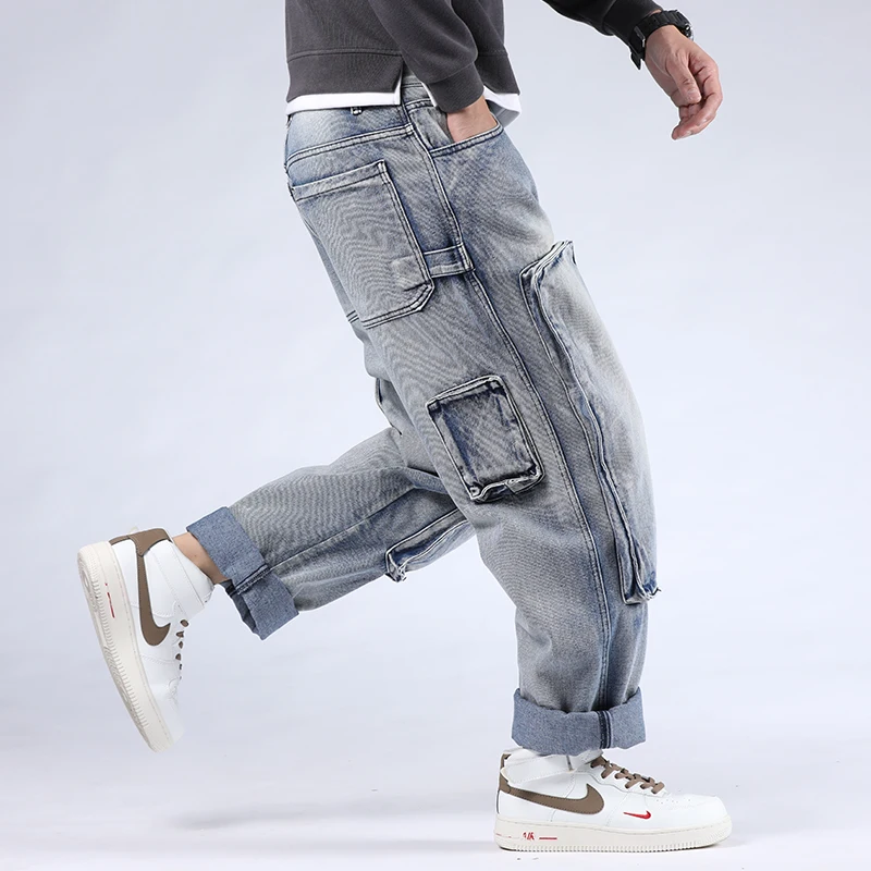 

Мужские джинсы с широкими штанинами, джинсовые брюки, свободные прямые мешковатые джинсы, уличная одежда, повседневные джинсовые брюки, новинка 2022, высокое качество