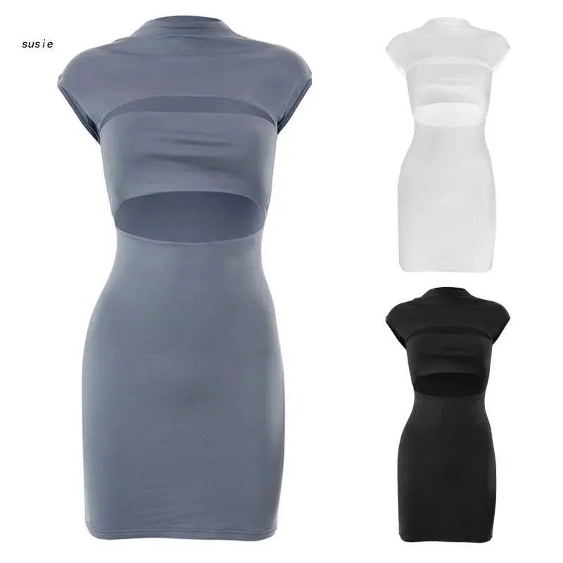 

X7YA Women Crew Neck Dress Lady Sleeveless Dress Summer Solid Color Bodycon Dress Ins