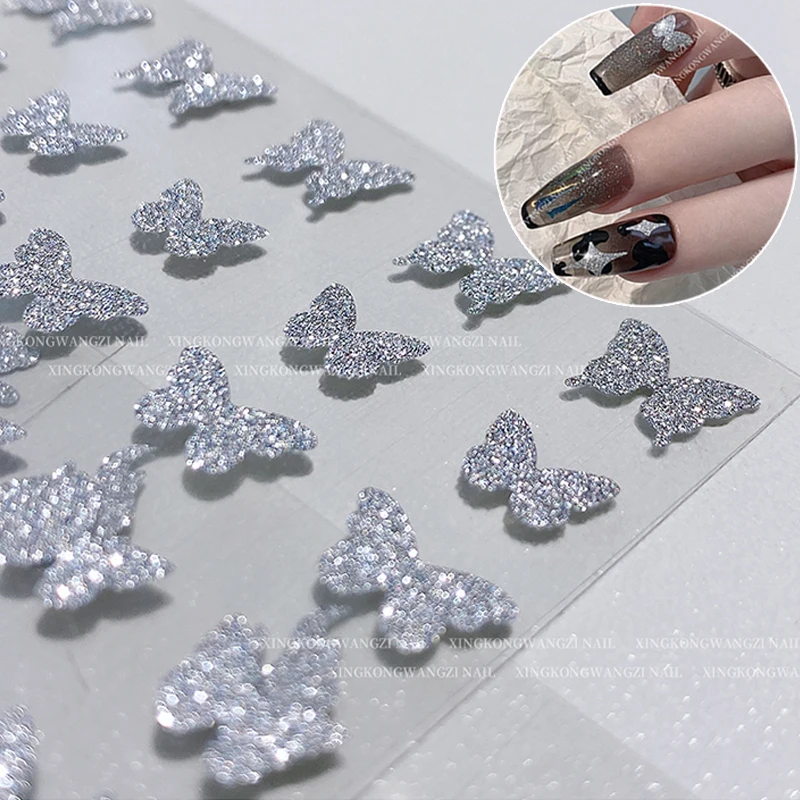 

1PC Reflective Glitter 3D Nail Decals Stickers Silver Powder Star Design Laser Love Heart Foils Sparkly Decoration Manicures NEW