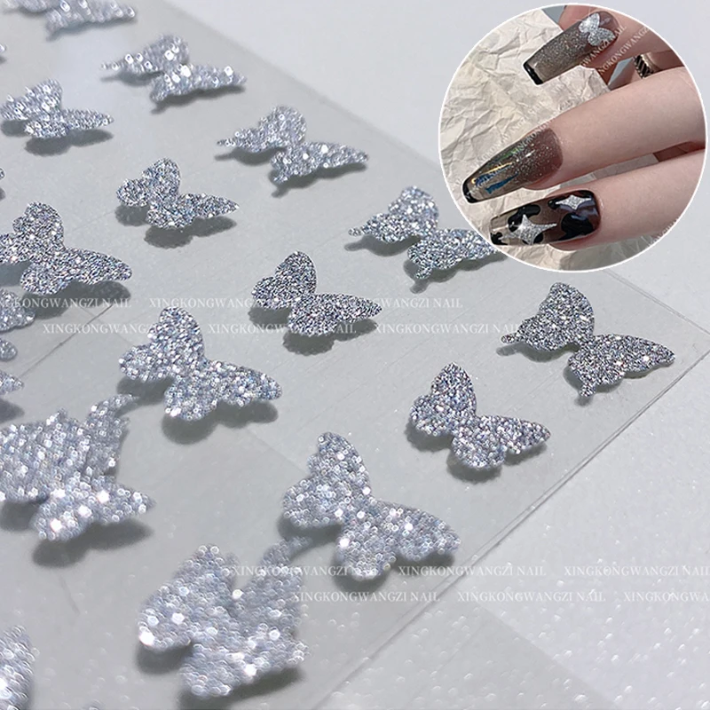Яркие 3D наклейки для ногтей 1 шт. серебряный порошок звезда дизайн лазерная