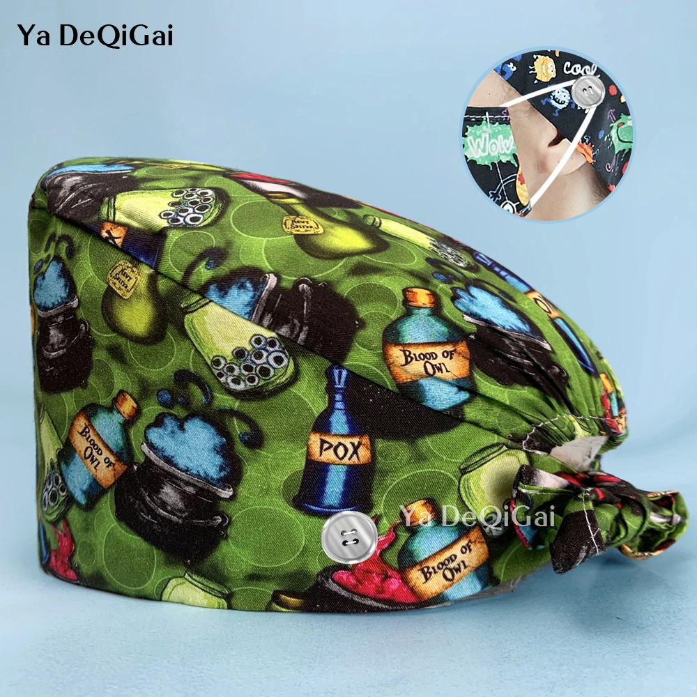 

Unisex Cartoons Floral Printing Breathable Surgical Caps Beautician Scrubs Caps Doctor Hat Adjustable Cotton Nurse Accessories