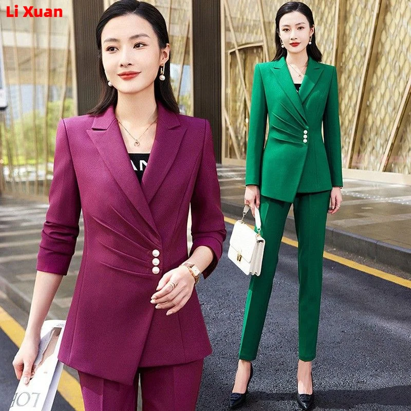 High Quality Autumn Winter Formal Ladies Blazer Women Business Suits with Sets Work Wear Office Uniform 4XL Size Pants Jacket