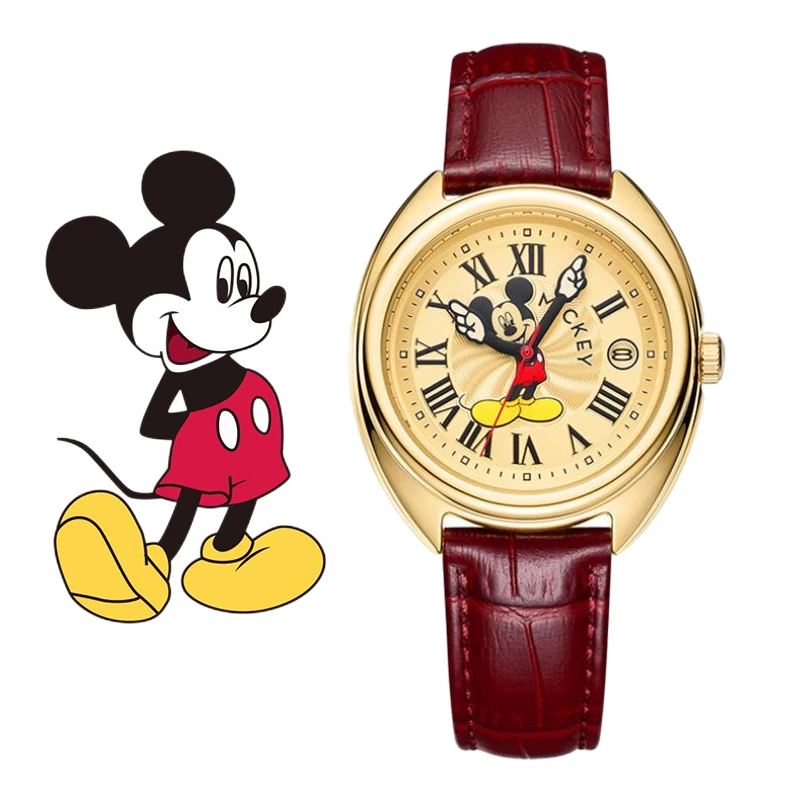 

Disney Personality Cartoon Mickey Watch Pointer Roman Numeral Display Waterproof Luminous Belt Quartz Watch Girlfriend Birthday