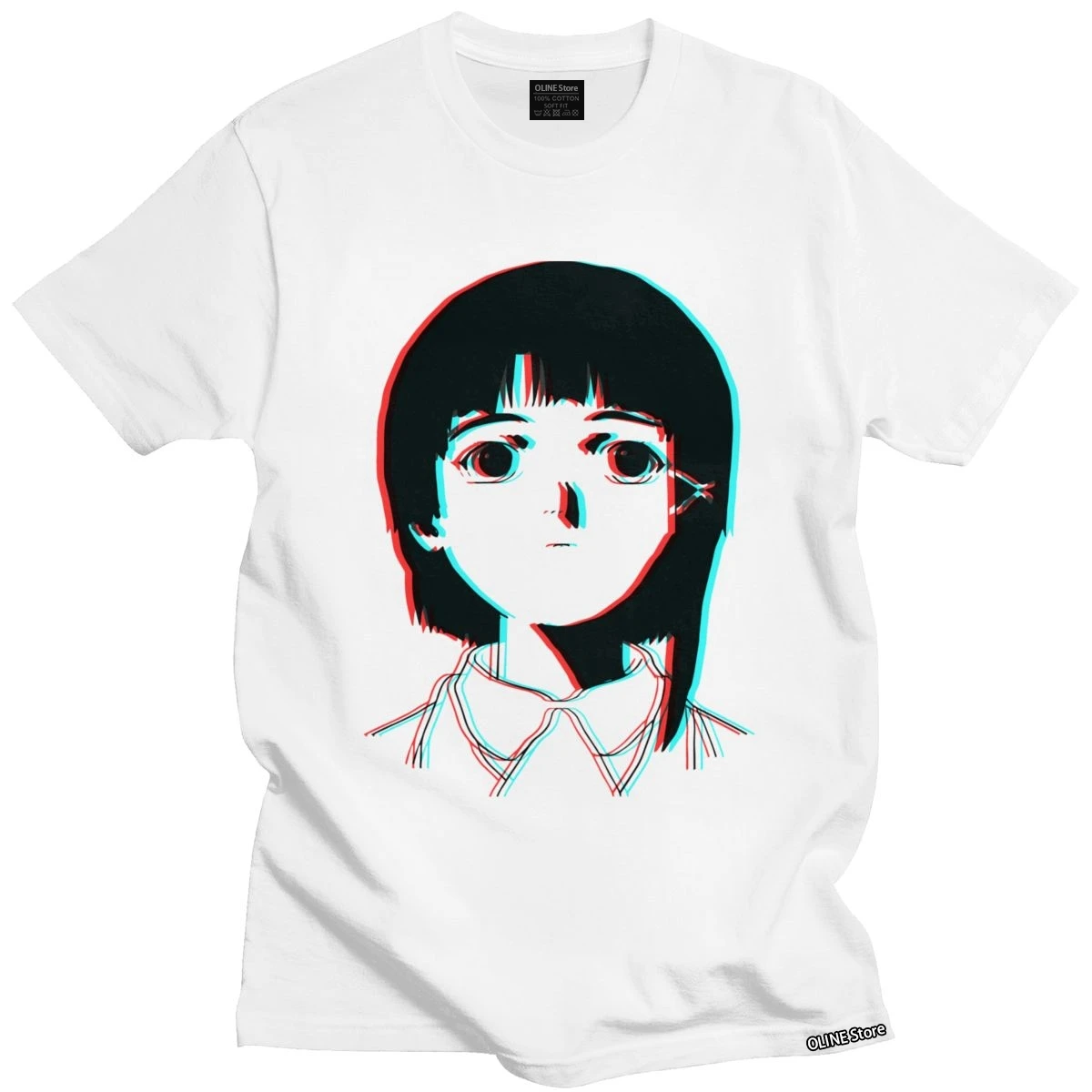 

3D Serial Experiments Lain Tshirt Men Cotton Sci Fi Internet Anime Manga Tee Shirt Short-Sleeve Casual Animation T-shirt Clothes