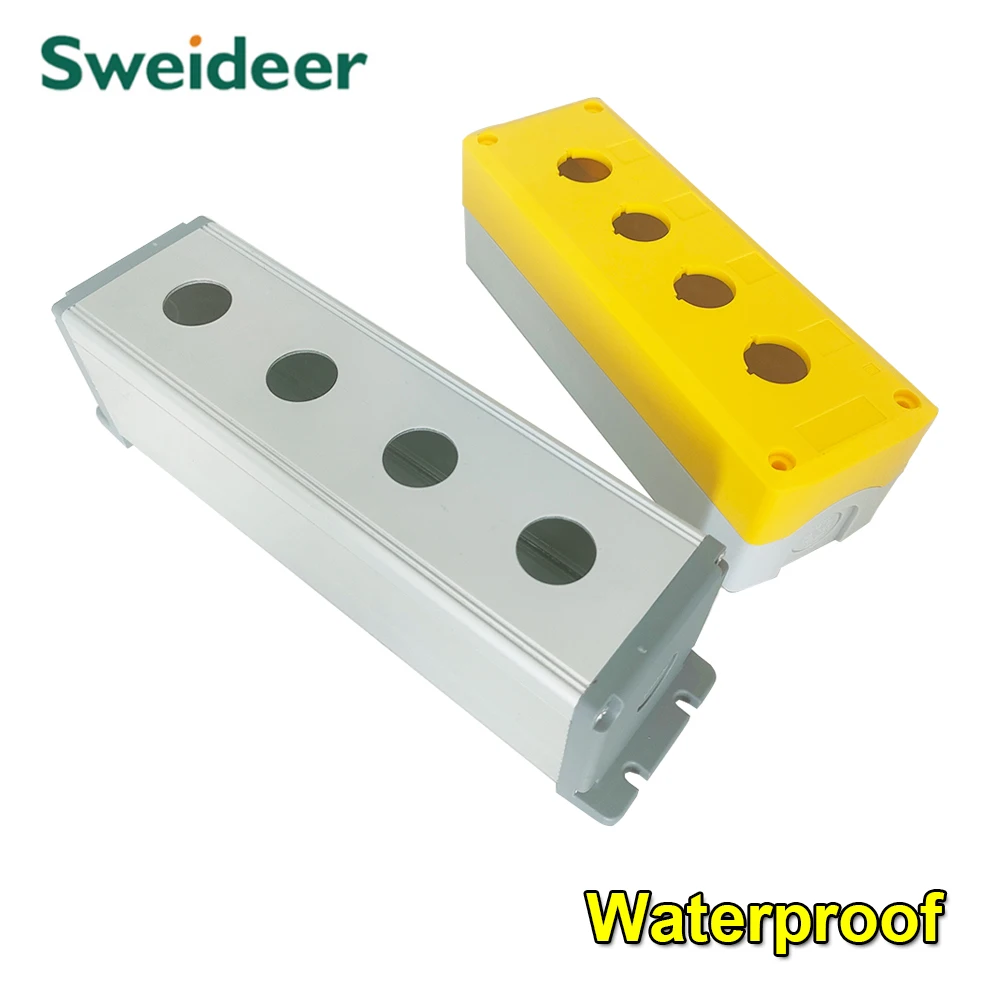 

Metal Plastic Push Buttons Box Aluminium Plastic Control Box 4 Hole Waterproof for 16MM/22mm Power Electrical Distribution box