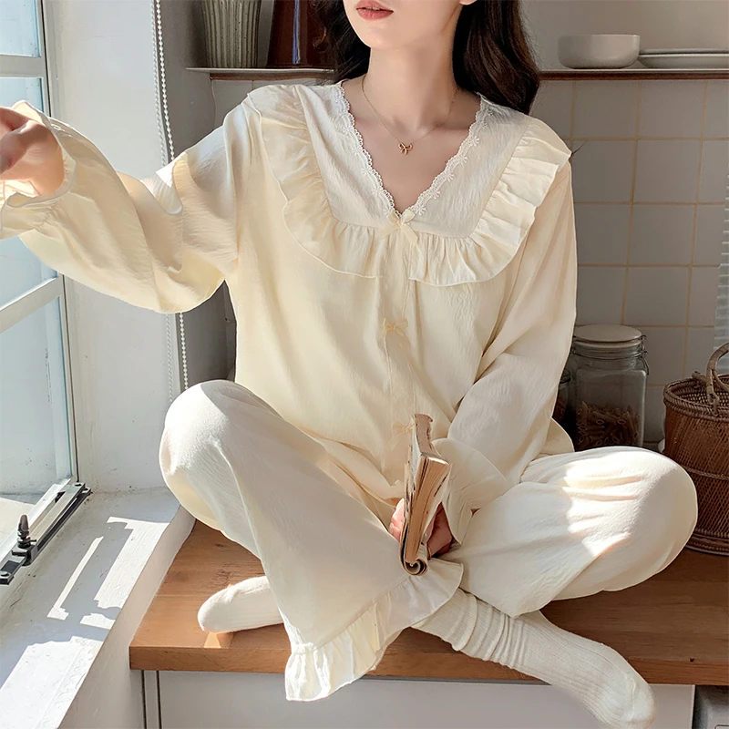 Женский пижамный комплект с нагрудной подушечкой осень 2024 милая Хлопковая