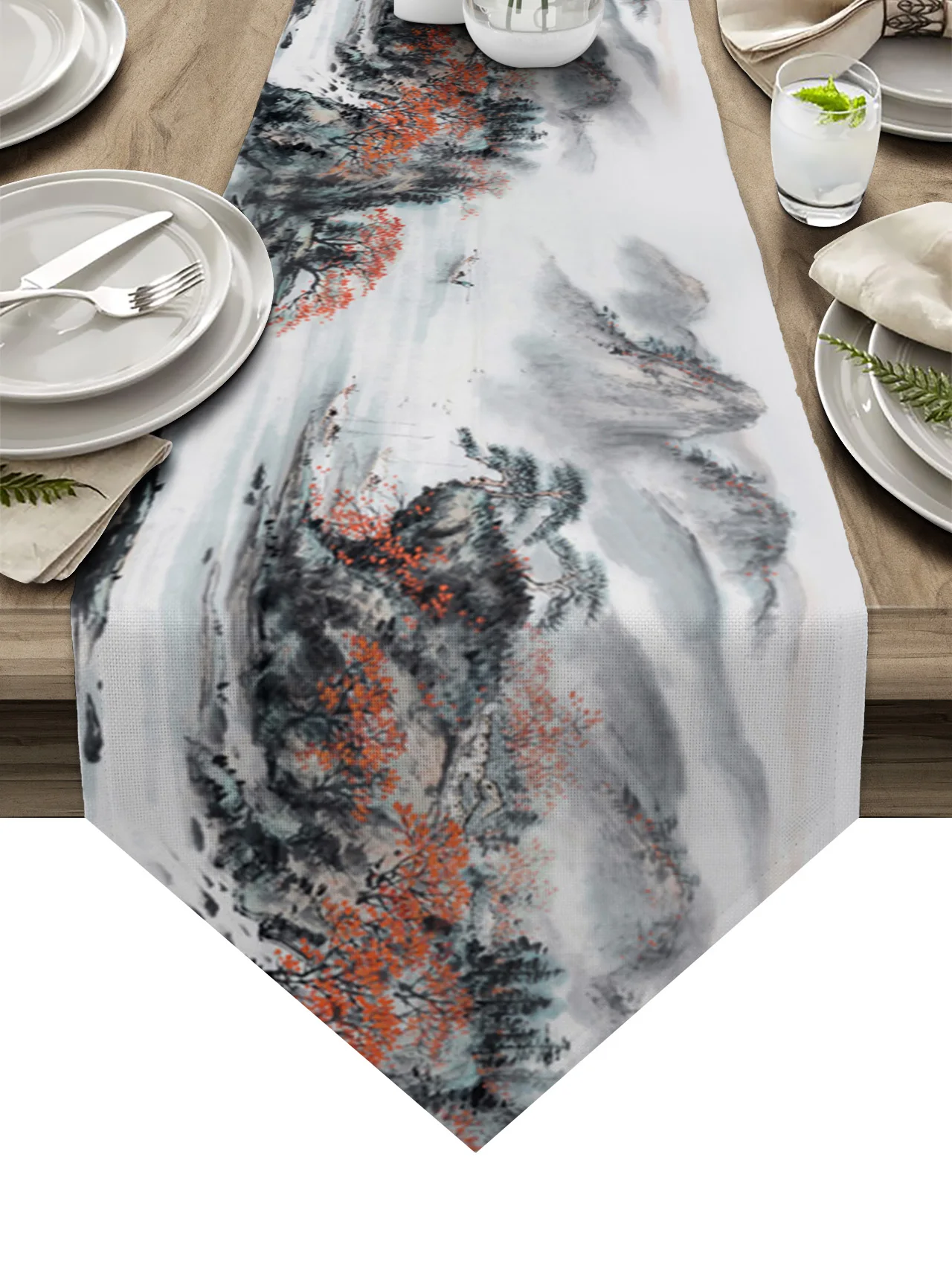

Chinese Landscape Painting Ink Coffee Table Decor Tablecloth Wedding Decoration Dinning Table Decoration Table Runner