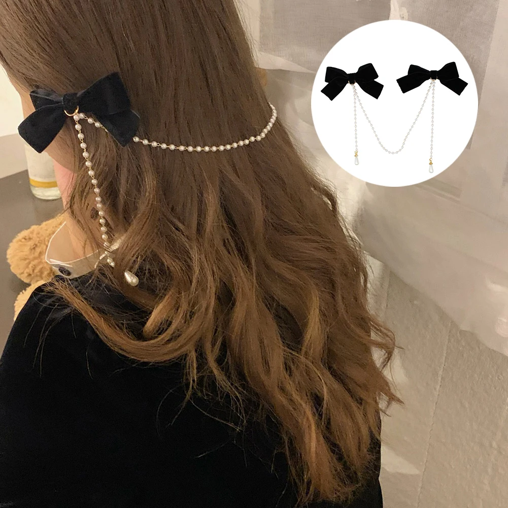 

Tassel Elegant Vintage Bow Pearl Chain Hairpins Sweet Hair Decorate Headband Hair Clips For Fashion Hair Accessories