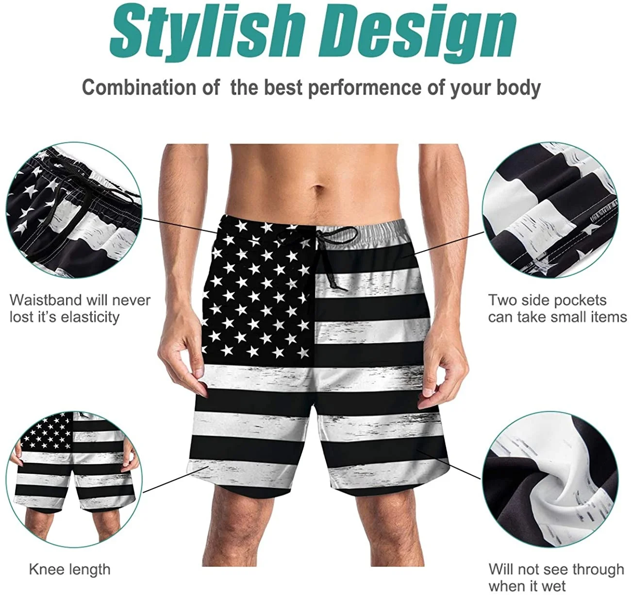 Men's Beach Short Swim Trunks Colorful French Bulldog Sports Running Bathing Suits