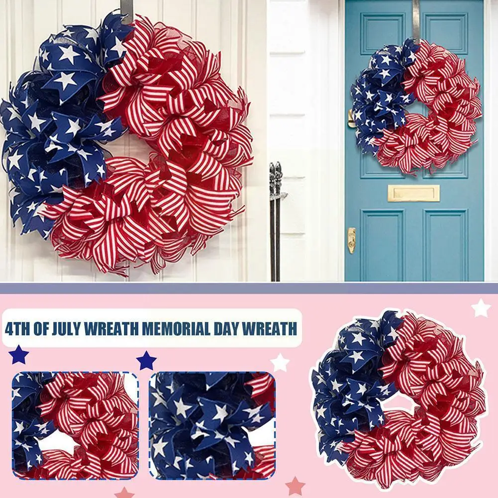 

American National Independence Day Wreath Door Hanging Props Decoration Holiday Cloth Home Window Y7n3