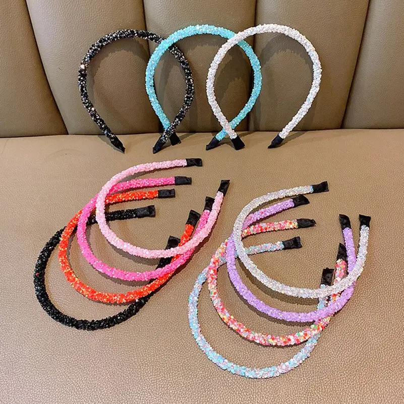 

Fashion Korea Crystal Soft Headband for Women Rhinestone Hairband Beads Bezel Girls Hair Accessories Simple Headwear