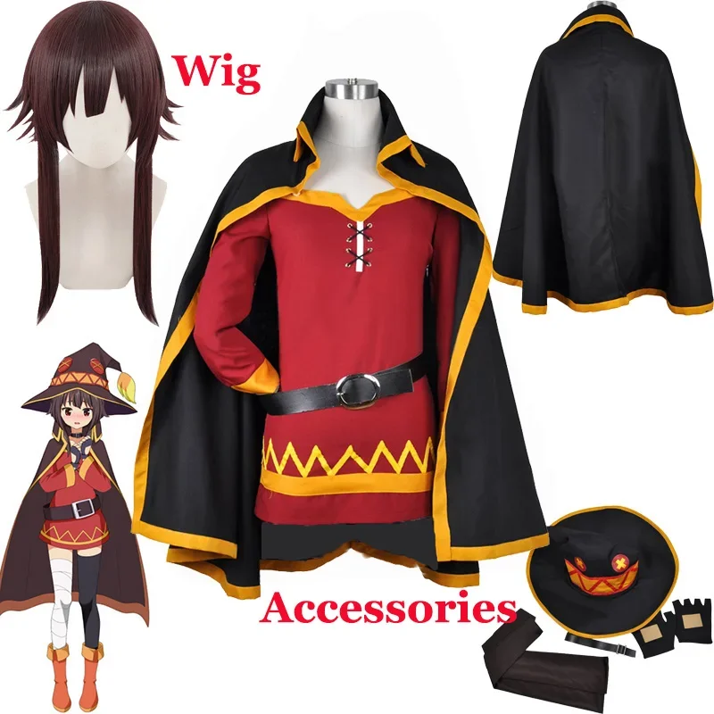 Косплей парик konosuba megumin на Хэллоуин накидка Униформа полный комплект одежды