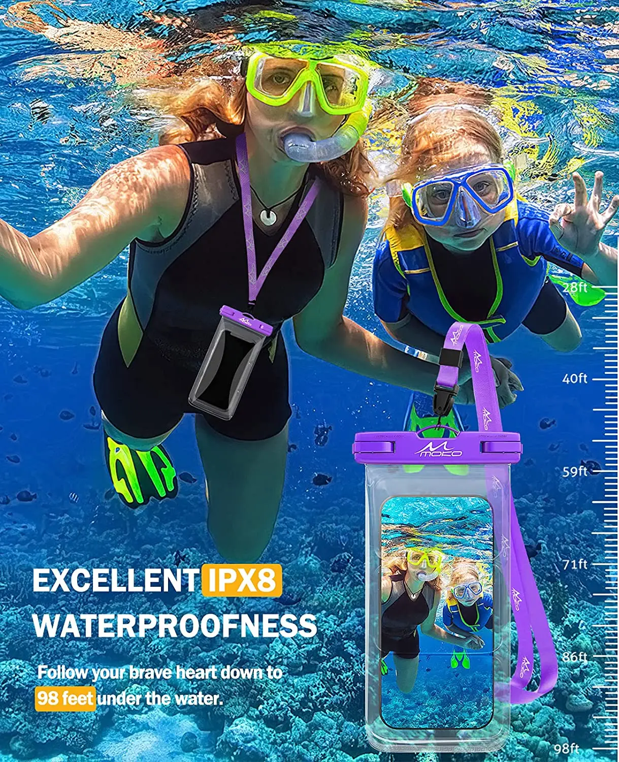 MoKo Waterproof Phone Case Holder 2Pcs for iPhone 13/13 Pro Max/12/12 Pro Max/11 Pro Max/Xs Max/XR IPX8 Underwater Phone dry Bag