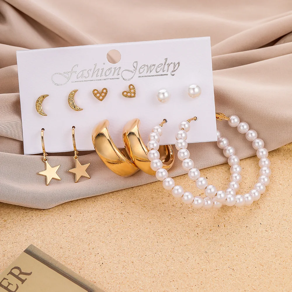 

Vintage Geometry Earrings for Women Set Gold Color Heart Leopard Simple Pearl Metal Square Round Fashion Party Jewelry