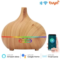 tuya wifi air humidifier scent oil diffuser essential diffuser wood grain round air freshener device work with alexa google home