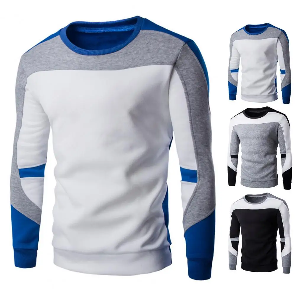 

Stylish Spring Sweatshirt Slim Men Sweatshirt Pullover Contrast Colors Pullover Sweatshirt Patchwork