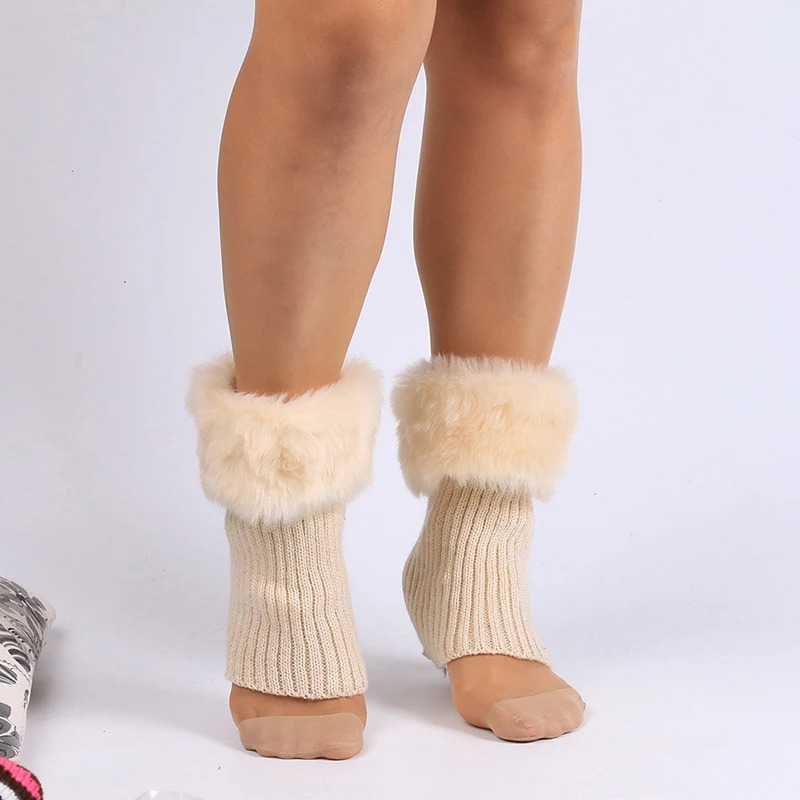 Womens Striped Knitted Boot Cuffs Fur Knit Warm Leg Warmers Boot Socks For Winter Warm Unisex Home Floor Slipper Dropshipping