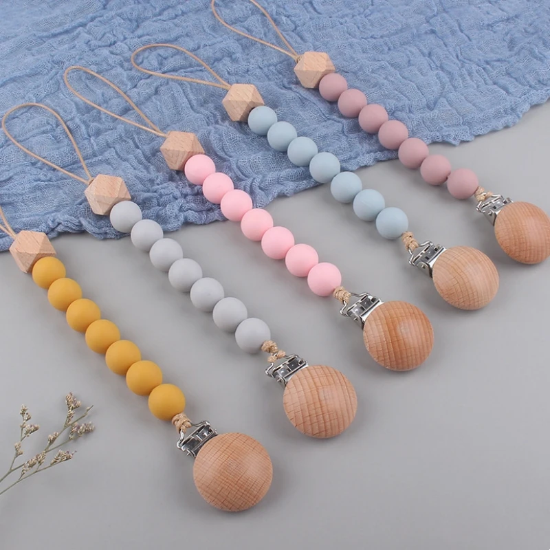

Beech Wood Baby Infant Toddler Dummy Pacifier Silicone Soother Nipple Clip Chain Holder Strap Baby Chew Baby Teether Teething