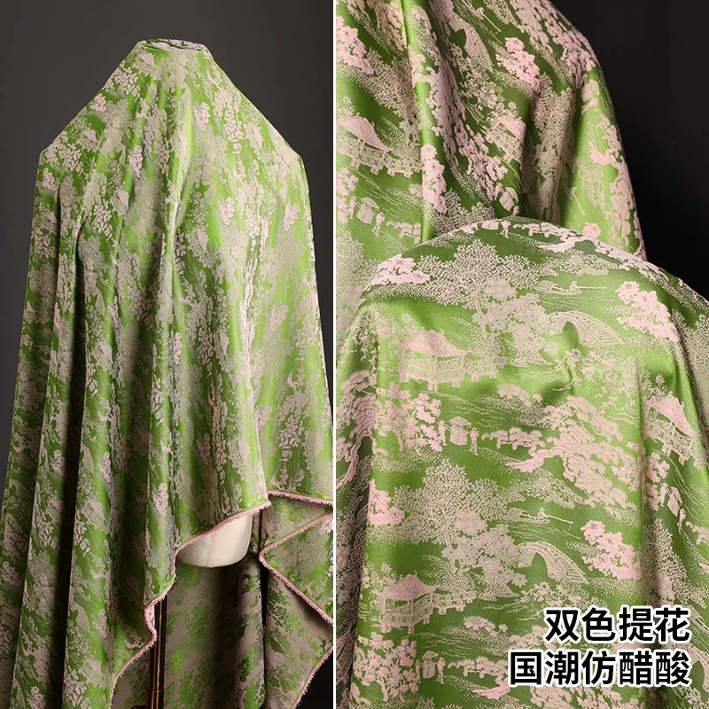 

Antique Vintage Jacquard Imitation Acetate Silk Satin Cheongsam Hanfu Dress Fashion Designer Fabric