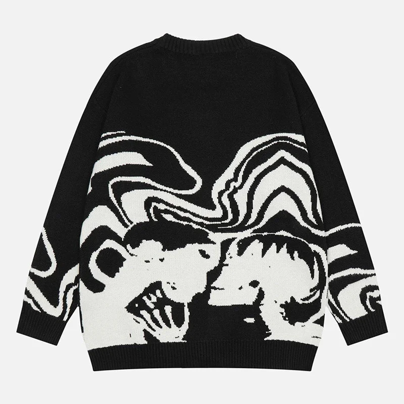 

Hip Hop Vintage Sweater Y2K Grunge Skull Skeleton Print Punk Gothic Oversized Jumpers Streetwear Fashion Harajuku Loose Pullover