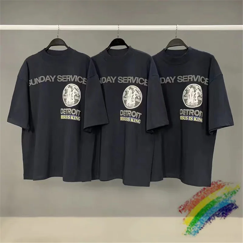 

Foaming Printing Jesus Is King t Shirt 1:1 High Quality Navy Blue Kanye West Sunday Service Jesus Is King T-shirts Tee