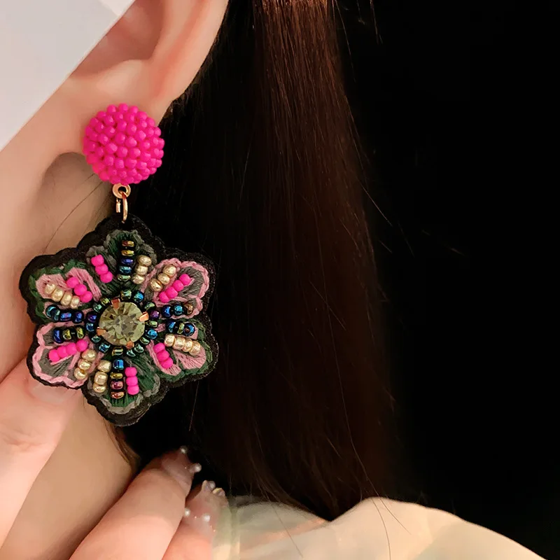 Draweye красочные серьги с бусинами для женщин винтажные корейские модные цветы