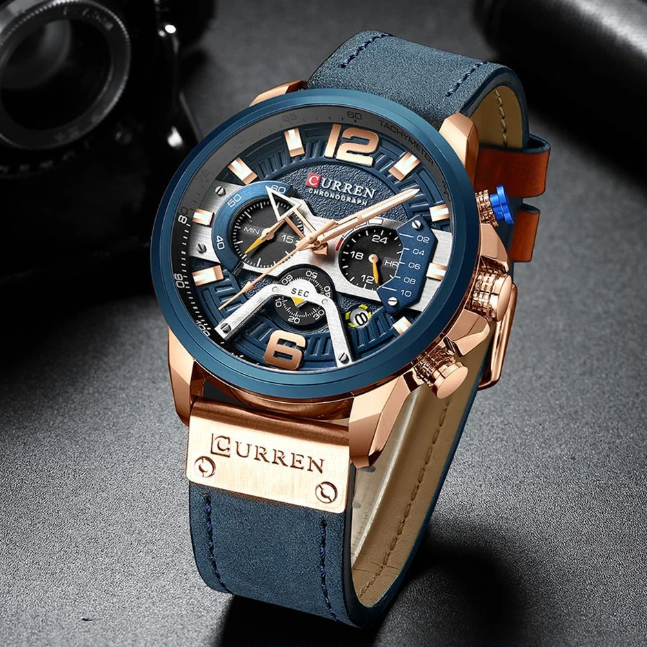 

Hot Curren Mens Watches Brand Luxury Chronograph Men Watch Leather Luxury Waterproof Sport Watch Men Male Clock Man Wristwatch