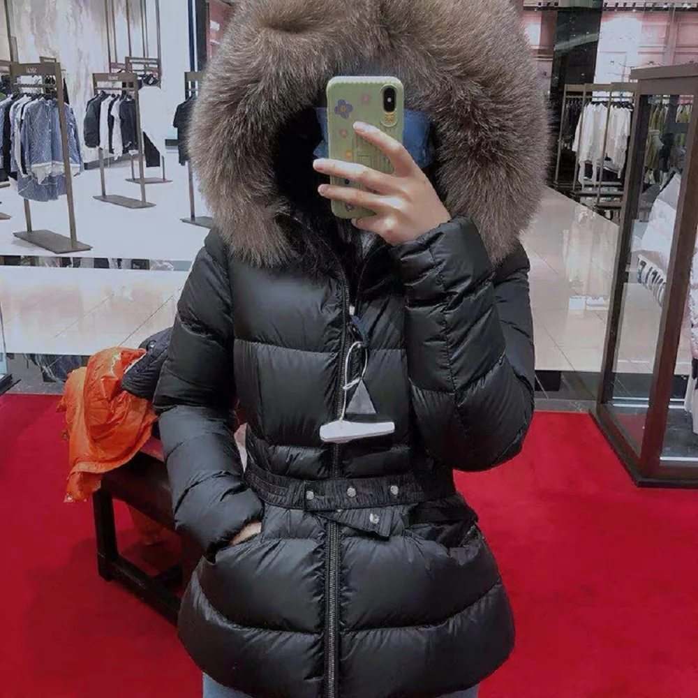 

2022 Ladies Winter Coat PU Coated Warm Fur Collar Hooded Down Jacket New High Quality Ladies Jacket Coat y2k Clothes bra XL