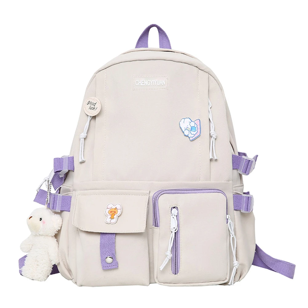 

College Student Rucksack Large Capacity Travel Bookbags Fashion with Medal Pendant Simple Adjustable Strap for Teenage Girls