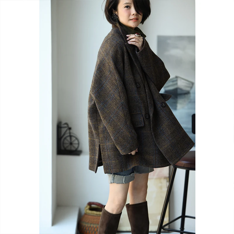 W90510 Литературный ретро британский клетчатый стильный костюм из чистой шерсти