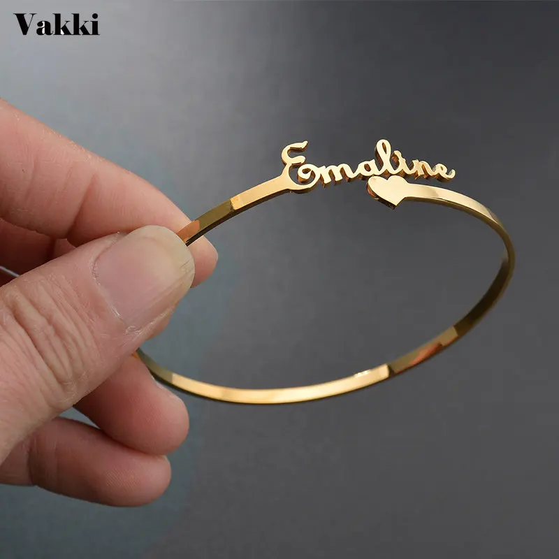 

26 Styles New Stainless Steel Customized Bangle Personalized Nameplate Letter Heart Bracelet For Women Girl Jewelry Wedding Gift