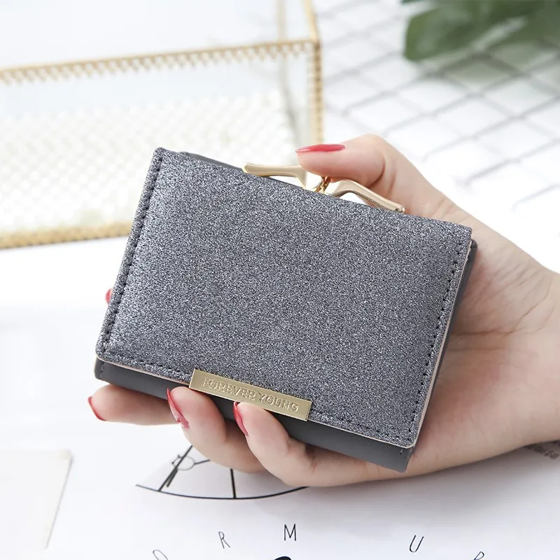 

2022 Women Shiny Wallet Three Fold Wallets Cartera Mujer Ladies Coin Pocket Women's Purse Simple Clutch Bag Portefeuille Femme