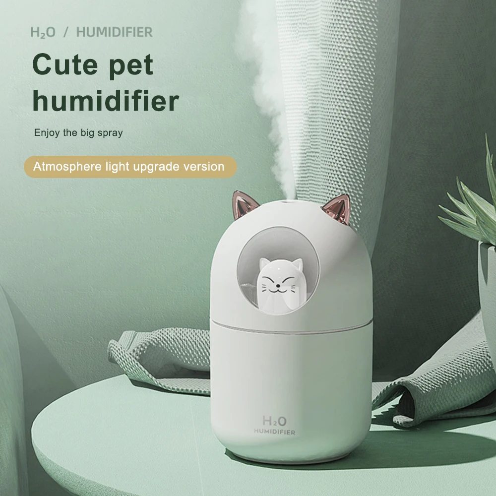 

Air Humidifier Cartoon Cat Portable 300ml Electric Air Humidifier Aroma Oil Diffuser USB Mist Sprayer with Night Light for Home