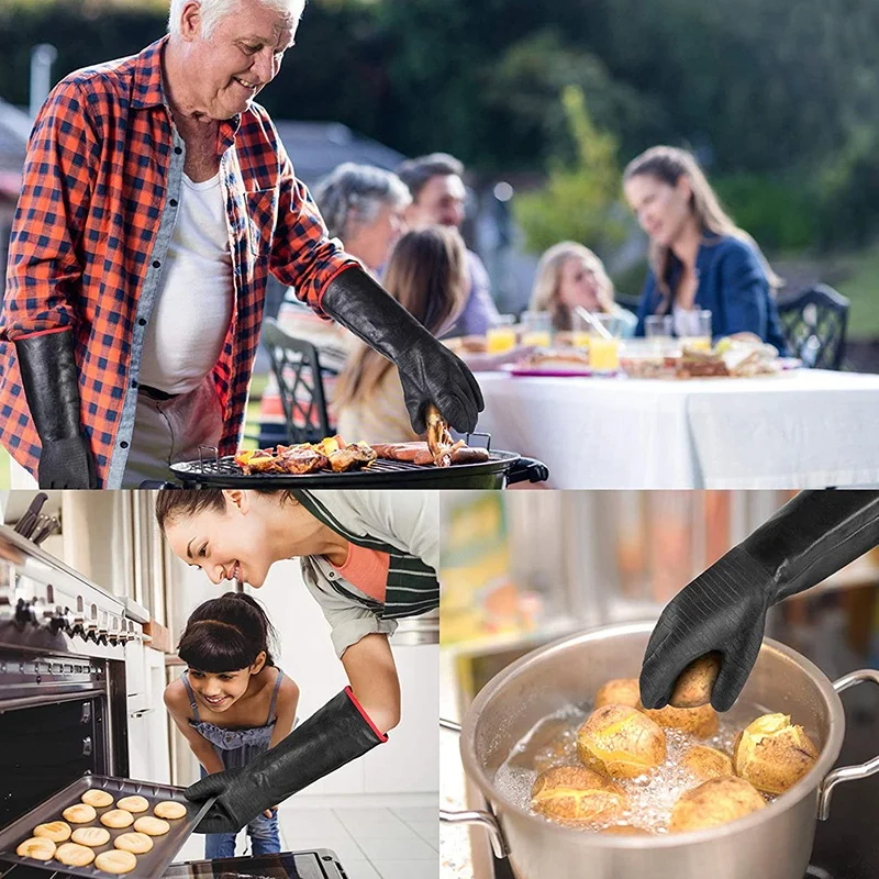 Горячие термостойкие перчатки для барбекю гриля с длинными рукавами