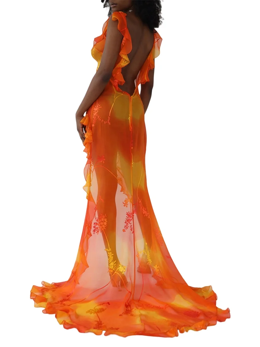 

Женское платье макси с открытыми плечами, облегающее платье с оборками и кисточками, с высоким разрезом сбоку