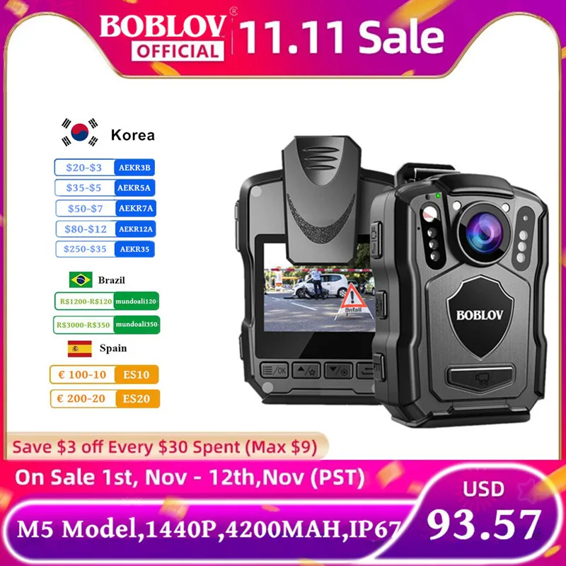 

BOBLOV M5 1440P Body Camera 64GB Police Recorder 4200MAH Battery Bodycam Chest Camera IP67 Waterproof Mini Body Cam