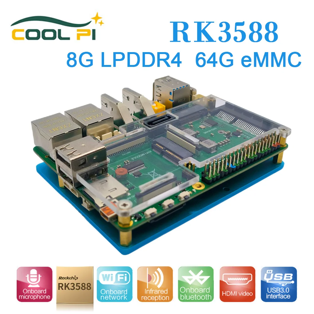 

COOL Pi CM5 Rockchip RK3588 8 Core Single Board Computer 8GB LPDDR4/64GB EMMC 6.0 TOPs AI NPU,8K video codec