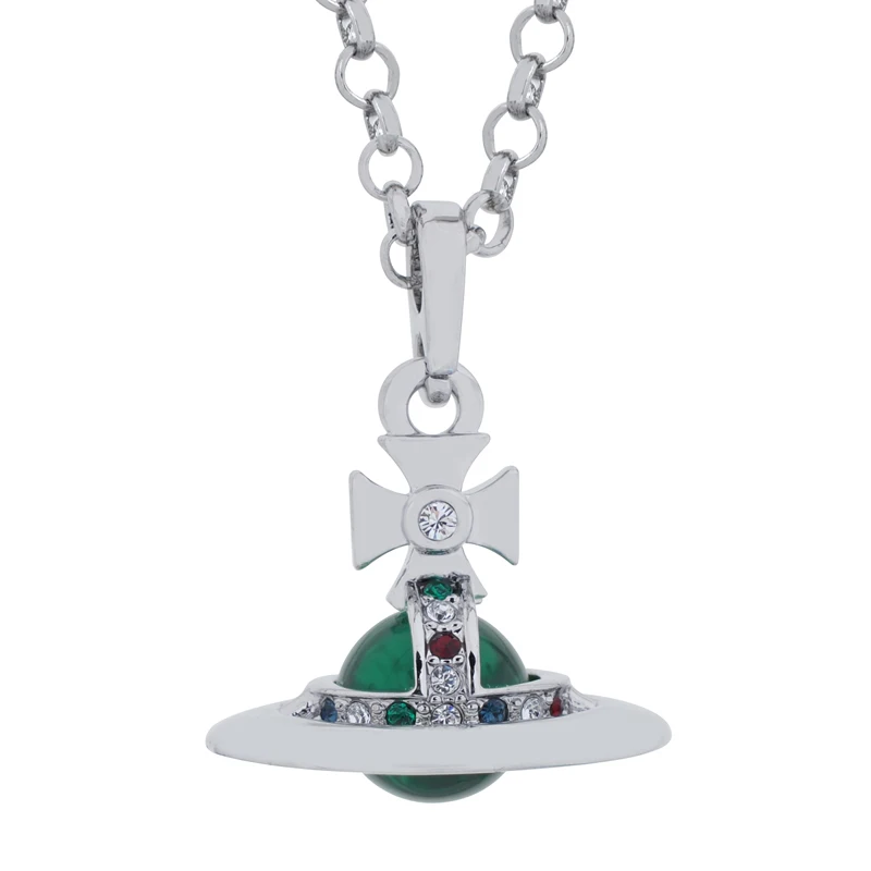 

Fashion Women's Jewelry Vivienne West Queen Small Transparent Bead Stereo Saturn Necklace Punk Planet Chain Girlfriend Gift