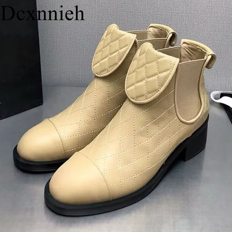 

Женские ботинки челси из натуральной кожи, с круглым носком, на толстом каблуке